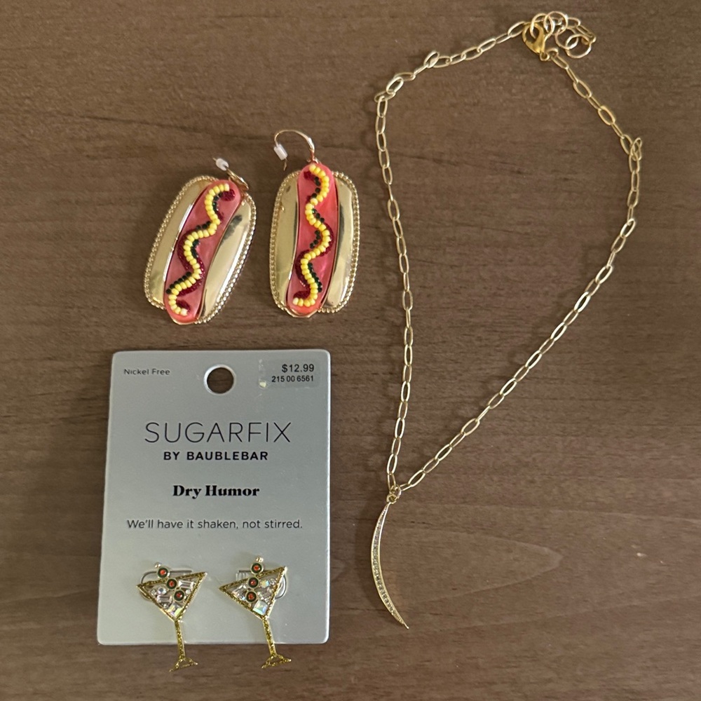 Sugarfix Hot Dog Earrings and Gold Necklace Set